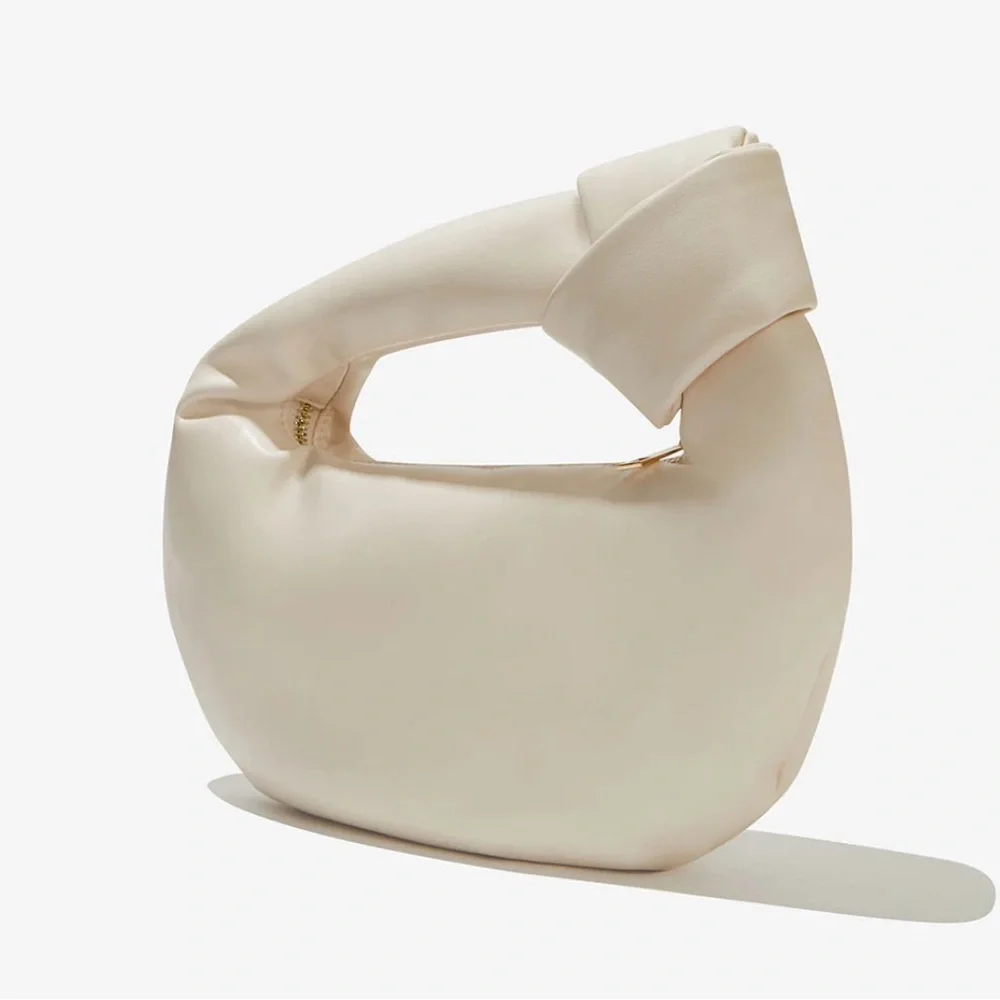 Melie Bianco Alexandra Cream Vegan‎ Top Knot Handle Crescent Hobo Bag Minimalist